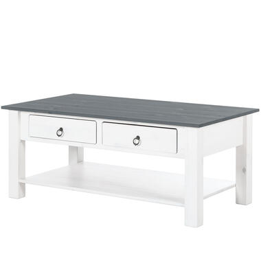 Ines - Table basse avec 2 tiroirs en pin blanc et gris product