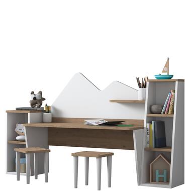 Emob Wren Kindertafelset incl krukjes - 100% Melamine - Wit Notenhout product