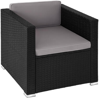 tectake® Wicker Fauteuil met Armleuningen - Inclusief Kussens - Zwart product