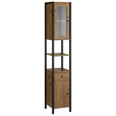 Chris - Armoire haute avec 1 porte vitrée et 1 porte aggloméré chêne / noir product