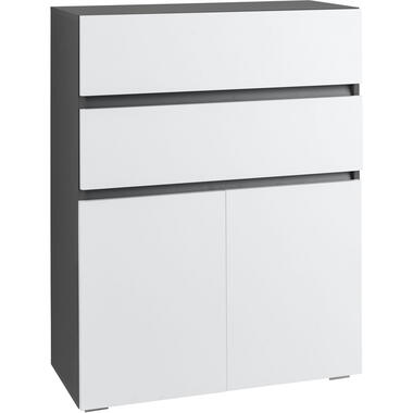 Wisla - Armoire midi avec 2 tiroirs et 2 portes en aggloméré blanc / anthracite product