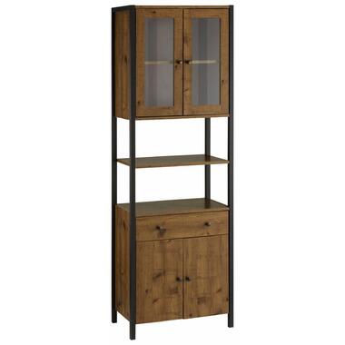 Chris - Armoire haute avec 2 portes vitrées + 2 portes en aggloméré chêne / noir product