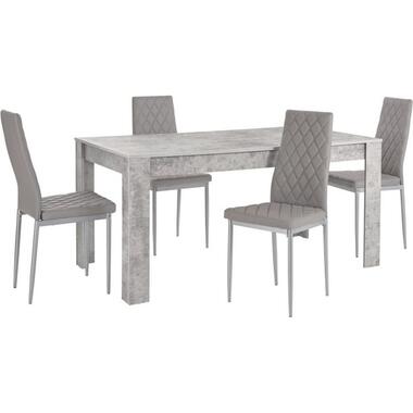 Lynn & Brooke - Set eettafel 160x90 cm en 4 grijze stoelen product