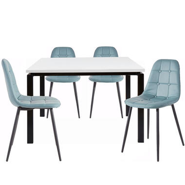 Sabine & Luna - Set eettafel 120x90 cm en 4 blauwe stoelen product