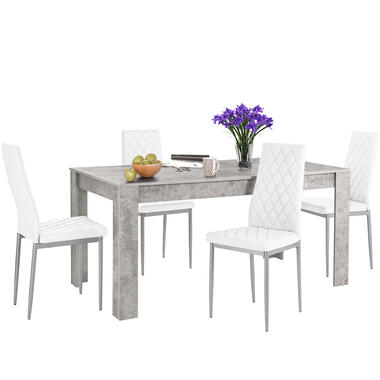 Lynn & Brooke - Set eettafel 160x90 cm en 4 witte stoelen product