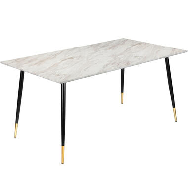 Monza - Eettafel 160x90 cm voor 8 in MDF marmer / zwart / goud product