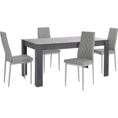 Lynn & Brooke - Set eettafel 160x90 cm en 4 grijze stoelen product