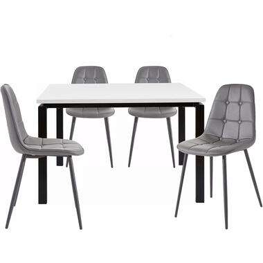 Sabine & Luna - Set eettafel 120x90 cm en 4 grijze stoelen product