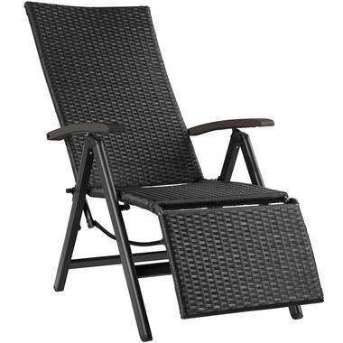 Wicker tuinstoel opklapbaar met aluminium frame en voetsteun - zwart product