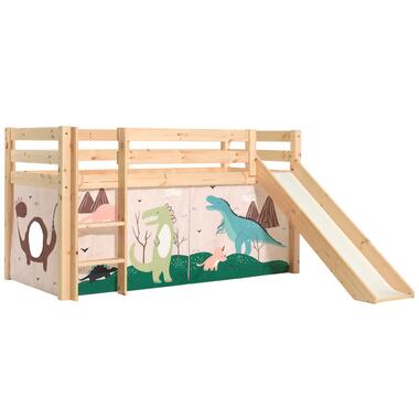 Halfhoogslaper met glijbaan Astrid met bedtent Dino - dennenhout product