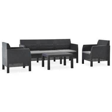 vidaXL 4-delige Loungeset met kussens PP rattan antracietkleurig product