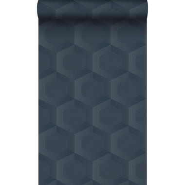 Origin Wallcoverings eco-texture vliesbehang - 3d hexagon motief - donkerblauw product