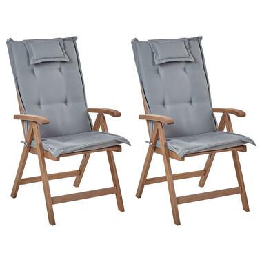 2 chaises de jardin pliantes en bois d'acacia sombre avec coussins gris AMANTEA product