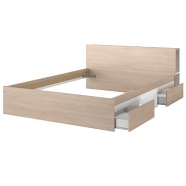 Tweepersoonsbed Bruxelles 148cm-2 legplanken, 2 lades, 1 opbergvak-wit/eik product