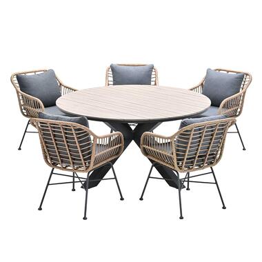 Lucas ensemble de jardin 6-pièces Brun - Tulli table de jardin Gris Ø148 cm product