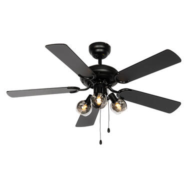 Qazqa ventilateur de plafond noir avec bois et tirette 3 lumières - mistral product