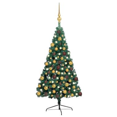 vidaXL Kunstkerstboom met verlichting en kerstballen half 180 cm groen product