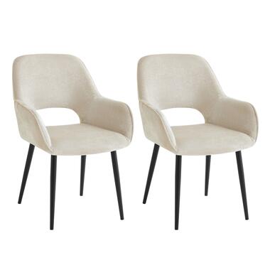 Chaises de salle à manger avec accoudoirs en tissu beige Levi - Lot de 2 product