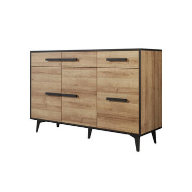 Meubella Dressoir Frey - Licht eiken - Zwart - 135 cm product