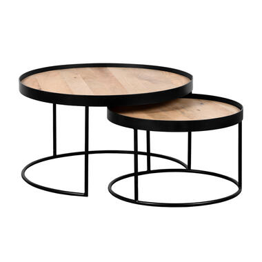 QUVIO Table basse Sara – Lot de 2 – Bois de manguier FSC® – Métal product