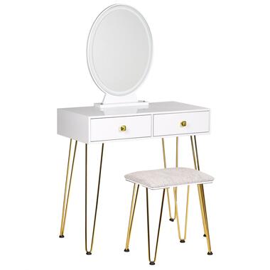 Coiffeuse blanc et doré avec miroir à LED et tabouret CAEN product