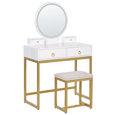 Coiffeuse blanc et doré avec miroir à LED et tabouret AUXON product