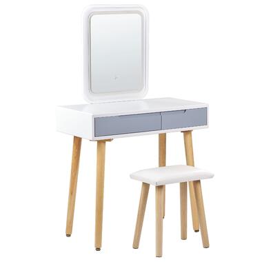 Coiffeuse blanc et gris avec 2 tiroirs un miroir à LED et un tabouret DIEPPE product