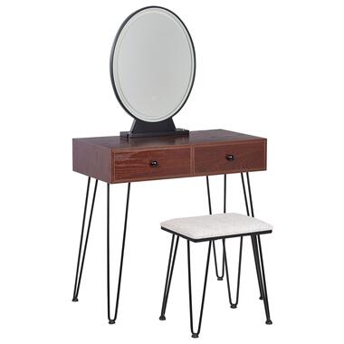 Coiffeuse bois sombre et noir avec miroir à LED et tabouret LOIX product