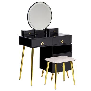 Coiffeuse avec miroir à LED et tabouret noir et doré YVES product