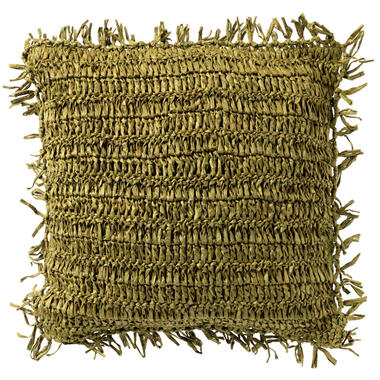 ANTONIO - Kussenhoes 45x45 cm - effen kleur met raffia - Olive Branch - groen product