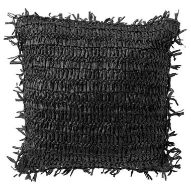 ANTONIO - Kussenhoes 45x45 cm - effen kleur met raffia - Raven - zwart product