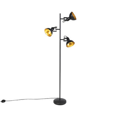 Qazqa lampadaire industriel noir avec or 3 lumières - tommy product