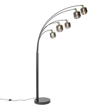 Qazqa lampadaire noir avec or et verre fumé 5 lumières - zuzanna product