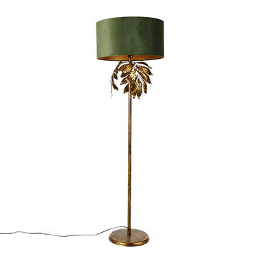 Qazqa lampadaire vintage or antique avec abat-jour vert - linden product