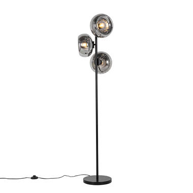 Qazqa lampadaire art déco noir avec verre fumé 3 lumières - ayesha product