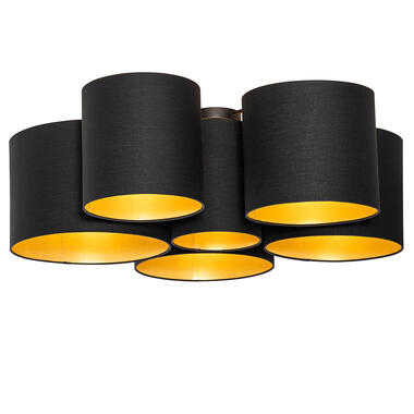 Qazqa plafonnier noir avec intérieur doré 6 lumières - multidrum product