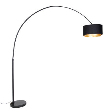 Qazqa lampadaire d'arche moderne noir avec abat-jour duo noir et or - xxl product