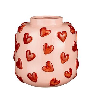 Mica Decorations Hearts Vaas - H28 x Ø29 cm - Keramiek - Roze, Rood product