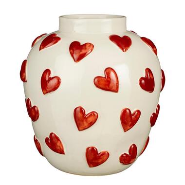 Mica Decorations Hearts Vaas - H33 x Ø30 cm - Keramiek - Wit, Rood product