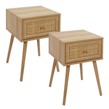 "Ensemble de 2 tables de chevet MISOU avec tiroir en rotin et bois tressé" product