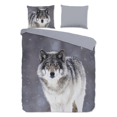 Good Morning Wolfie Flanel Dekbedovertrek Grijs-Lits-jumeaux (240 x 200/220 cm) product