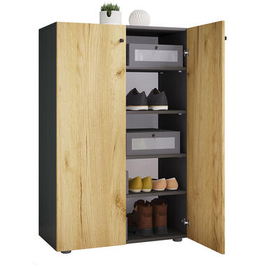 Hioshop LonaXL5DT schoenenkast 2 deuren antraciet, eik decor. product