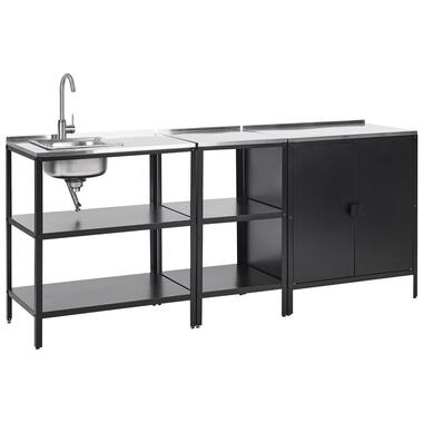 VILAMA - Tuin kookeiland met spoelbak - Zwart - 3-delig - RVS product