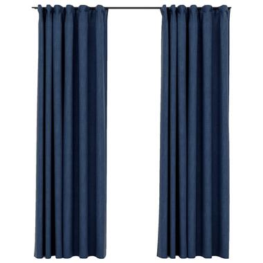 vidaXL Rideaux occultants aspect lin avec crochets 2pcs Bleu 140x225cm product