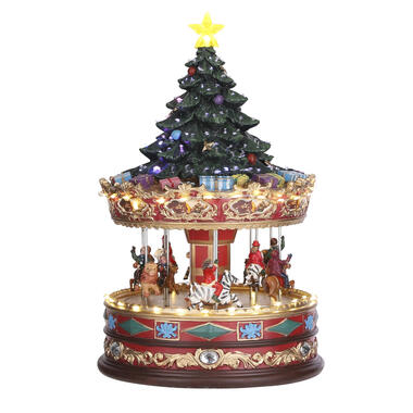 LuVille Kerstdorp Miniatuur Carrousel met Kerstboom H35 cm product