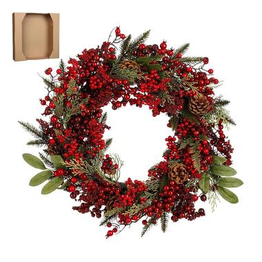 House of Seasons Barney Kerstkrans - Ø50 cm - Groen, Rood product