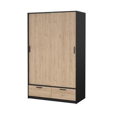 Hioshop Line armoire de rangement 2 portes 2 tiroirs noyer décor noir mat product