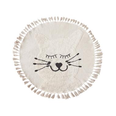 Tapis enfant rond avec motif de chat en coton beige ø 120 cm ETSERI product