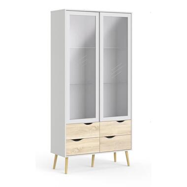 Hioshop Napoli Vitrine avec 2 portes et 4 tiroirs blanc/chêne décor/chêne product