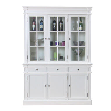 Hioshop Amaretta Armoire Vitrine 3 portes- vieux blanc- vintage patiné- product